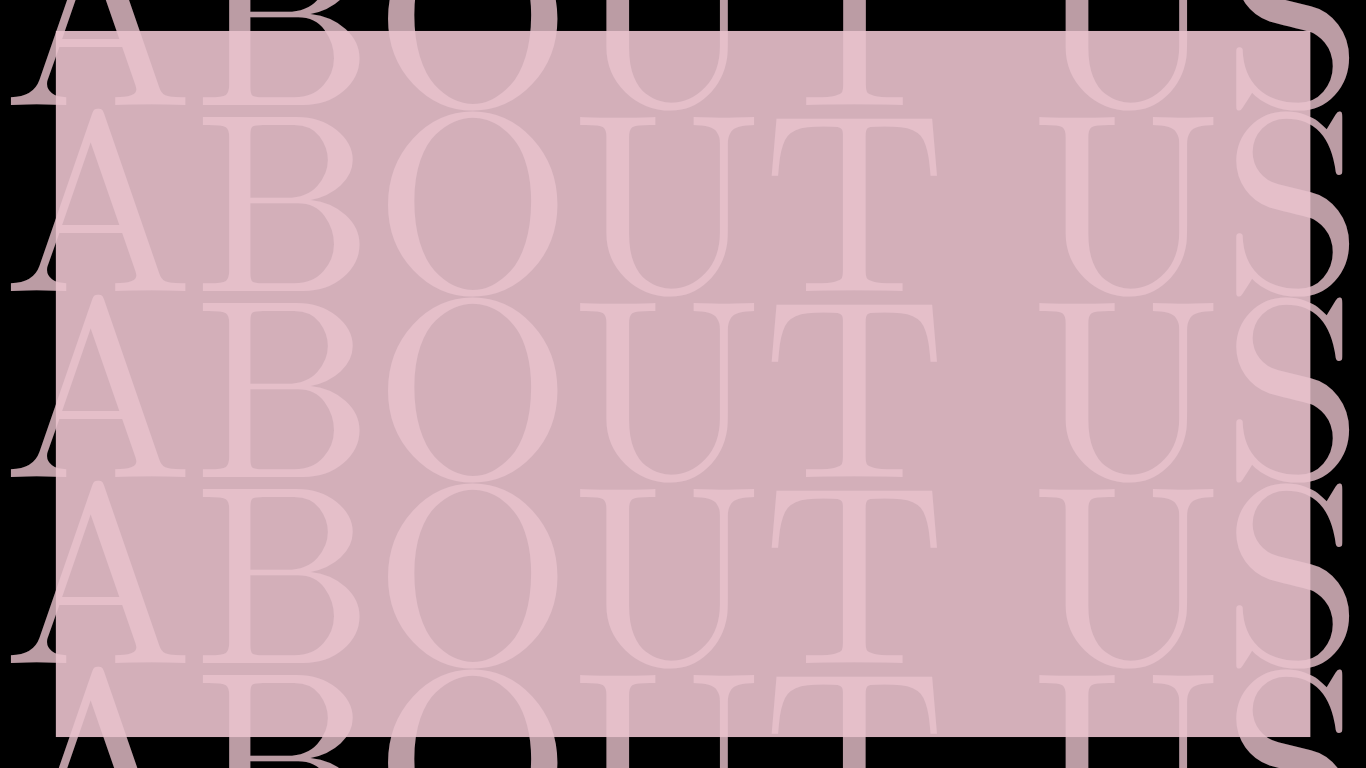 Text 'ABOUT US' repeated on a pink background